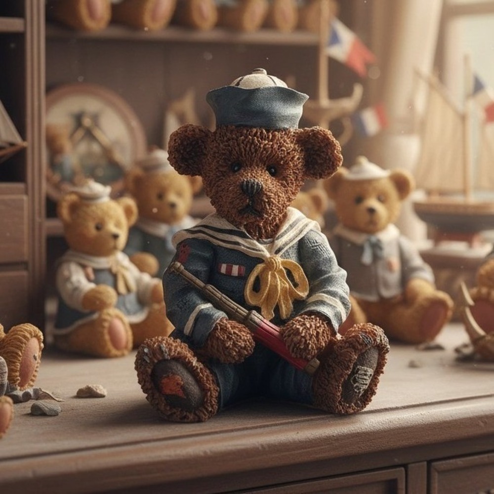 Nautical Theme Sailor Bear Figurine, Navy Uniform Spyglass Monocular Paperweight